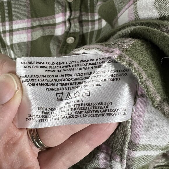 GAP‎ Women's Long Sleeve Button Down Relaxed Fit Flannel Shirt Size XL Green - Picture 9 of 10